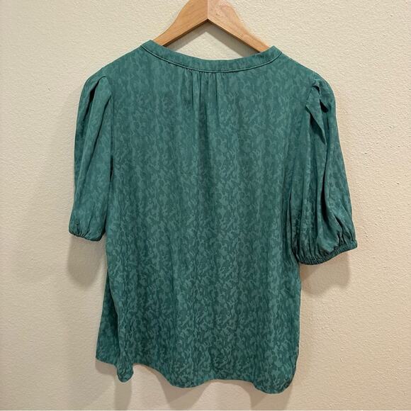Anthropologie Current Air Green Jacquard Blouse Medium - Picture 5 of 12